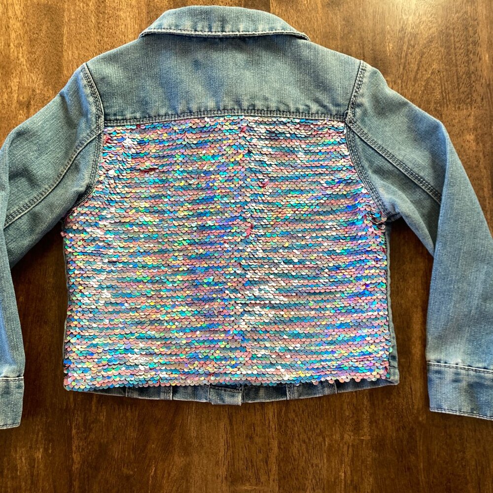 Girls Squeeze Denim Jacket Flip Sequin Size 5 EUC!